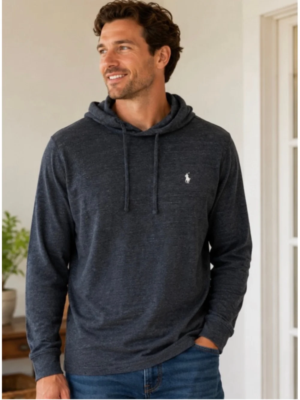 Men's Polo Ralph Lauren Hoodie Sweatshirt Size M Black White Logo